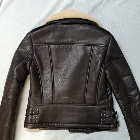 Maje Basou fur-collar Moto jacket size 36 - Picture 2 of 6